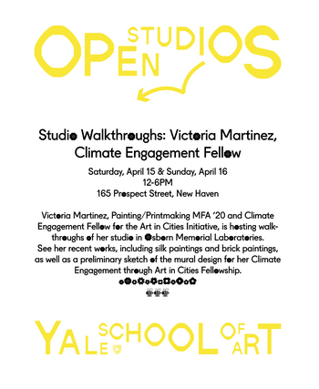 Poster for studio walkthroughs with Climate Engagement fellow, Victoria Martinez (full text in description that follows)