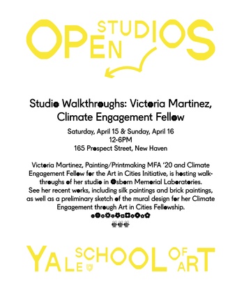 Poster for studio walkthroughs with Climate Engagement fellow, Victoria Martinez (full text in description that follows)