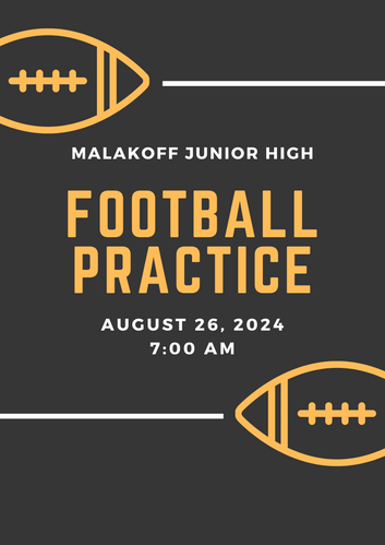 Text in Photo Reads: Malakoff Junior High Football Practice. August 26, 2024. 7:00 am