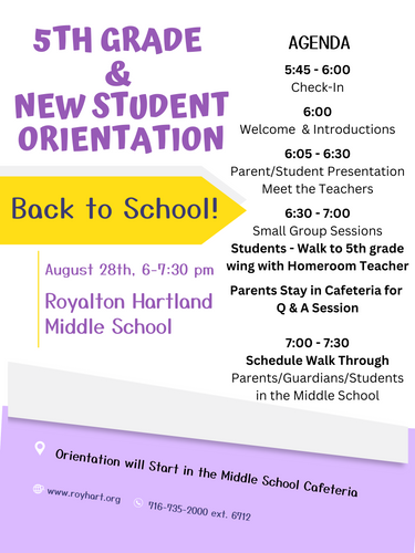 Flyer for 5th Grade & New Student Orientation 2024 Page 2