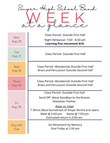 Band Week at a Glance