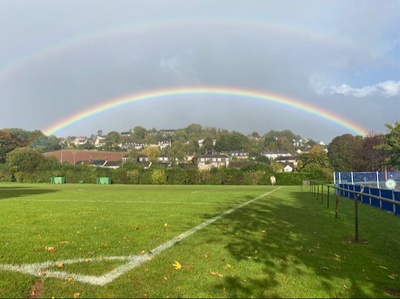 Football pitch with rainbow