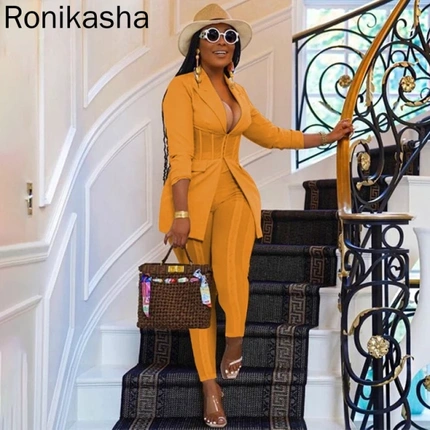 Ronikash Women Business Suit Casual Two Piece Set Corset Suit Coat
