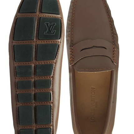 LOUIS VUITTON Men's Mocassin Brown Leather Shoes Penny Loafers