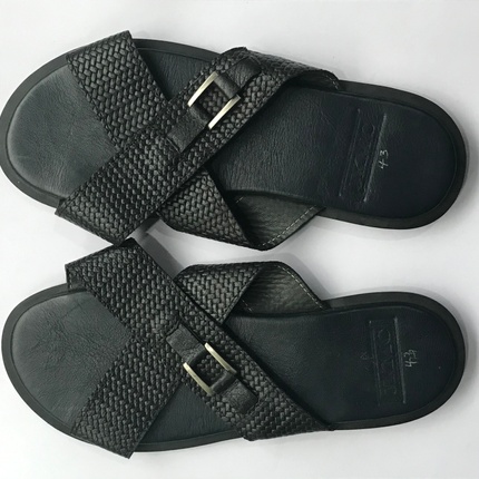 Black Cross Leather Men Palm Slippers - Inflow Integrated Services