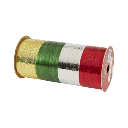 4 Red, Green, Gold Curling Ribbon Rolls, 150 - Doodle, Tops and