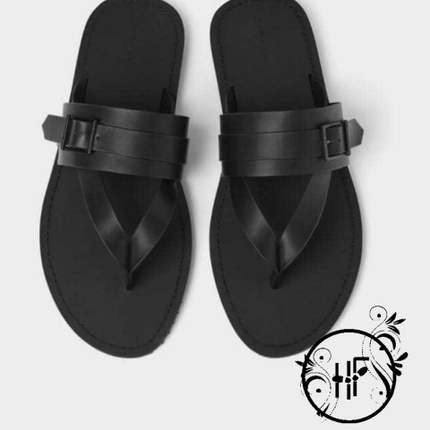 Benny Leather Palm Men's Leather Cross Pam Palm Slippers - Black
