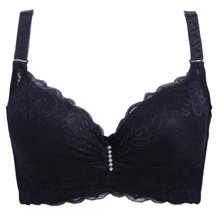 Three Quarter Cup Four Hook Seamless Push Up Lacy Bra -BLACK - ASNL Magasin