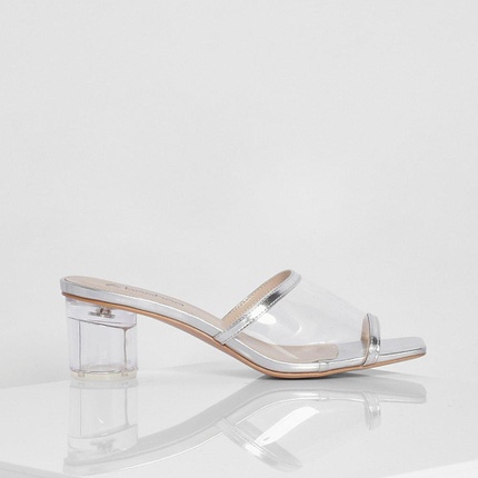 Clear mules low online heel