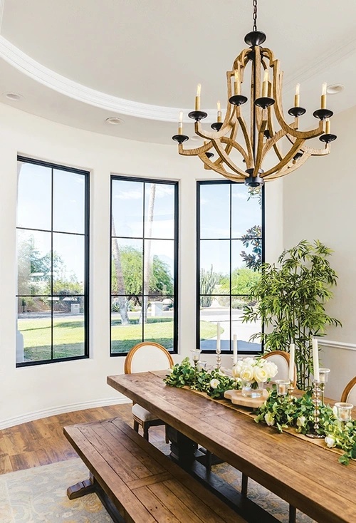 Infinity replacement casement windows in a dining room