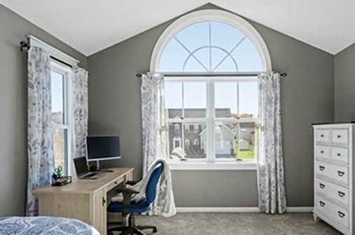 Roundtop and double hung window in home office