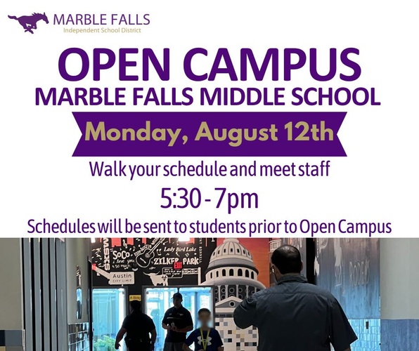 Open Campus MFMS-Monday, August 12th 5:30pm to 7:00pm.  Walk your schedule and meet staff.