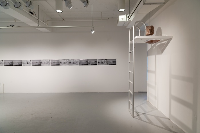 Photograph of the installation of works in the Second-Year Show in Green Hall Gallery.