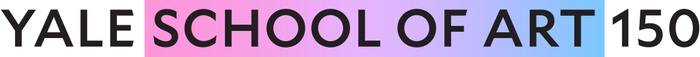 This is a still image of the words "Yale School of Art 150" in which the words "School of Art" are placed against a color gradient that moves from pink to purple to blue, left-to-right.