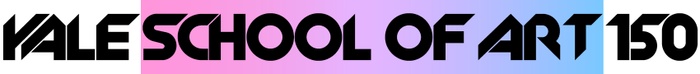 This is a still image of the words "Yale School of Art 150" in which the words "School of Art" are placed against a color gradient that moves from pink to purple to blue, left-to-right.