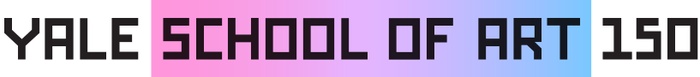 This is a still image of the words "Yale School of Art 150" in which the words "School of Art" are placed against a color gradient that moves from pink to purple to blue, left-to-right.