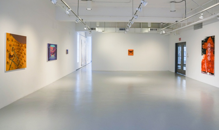 Installation shot of Group 1 of the 2021 Painting/Printmaking MFA thesis show: "In Praise of Shadows"