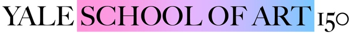 This is a still image of the words "Yale School of Art 150" in which the words "School of Art" are placed against a color gradient that moves from pink to purple to blue, left-to-right.