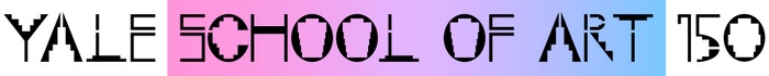 This is a still image of the words "Yale School of Art 150" in which the words "School of Art" are placed against a color gradient that moves from pink to purple to blue, left-to-right.