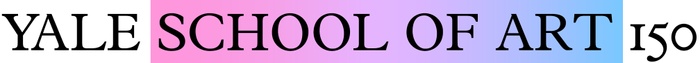 This is a still image of the words "Yale School of Art 150" in which the words "School of Art" are placed against a color gradient that moves from pink to purple to blue, left-to-right.