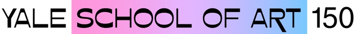 This is a still image of the words "Yale School of Art 150" in which the words "School of Art" are placed against a color gradient that moves from pink to purple to blue, left-to-right.