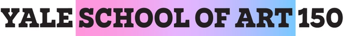 This is a still image of the words "Yale School of Art 150" in which the words "School of Art" are placed against a color gradient that moves from pink to purple to blue, left-to-right.