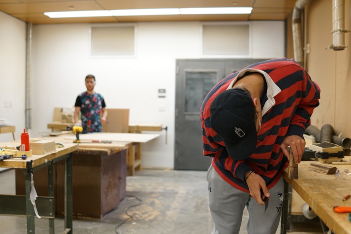 SoA students pictured working in the fabrication shops.