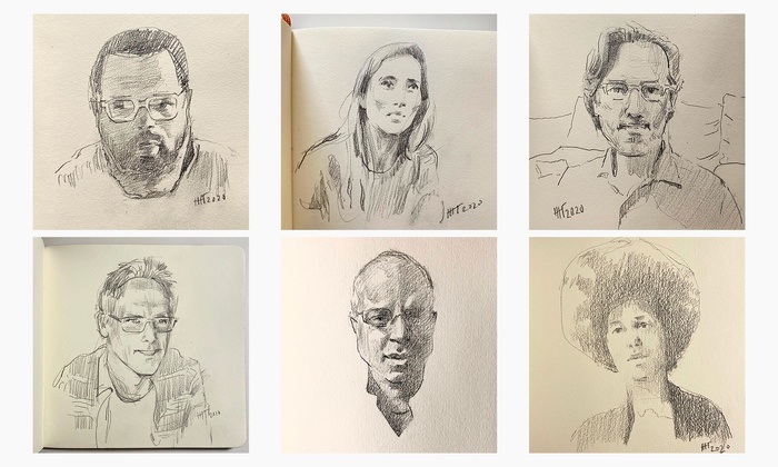 A series of illustrations of the pop up guests, by artist Eugene Gladun.
