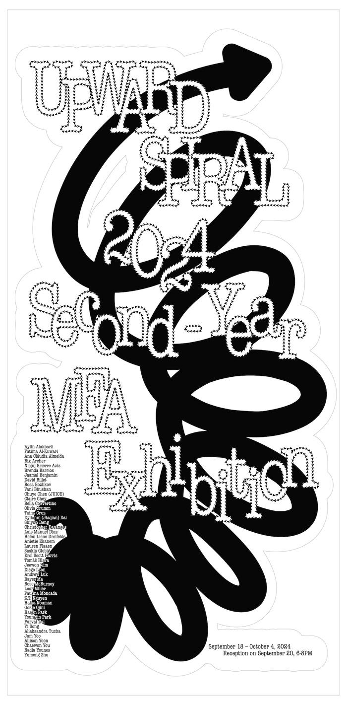 Poster for Fall 2024 2nd Year MFA exhibition, "Upward Spiral"