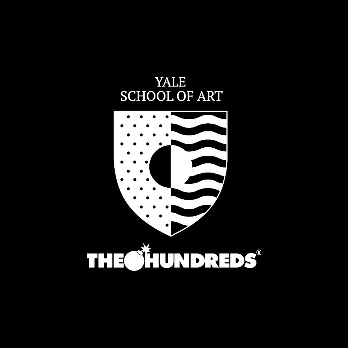 The Yale School of Art and The Hundreds logos in white, on a black background.