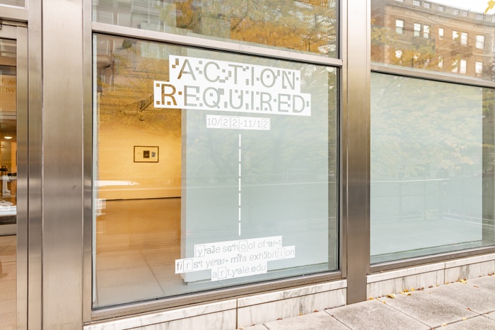 Installation shot of the Fall 2021 1st Year MFA Show: "ACTION REQUIRED"