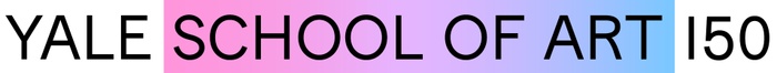 This is a still image of the words "Yale School of Art 150" in which the words "School of Art" are placed against a color gradient that moves from pink to purple to blue, left-to-right.