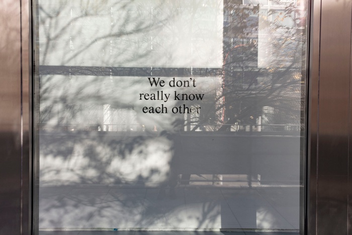 Documentation photograph of the fall 2019 first-year show: "We Don't Really Know Each Other"