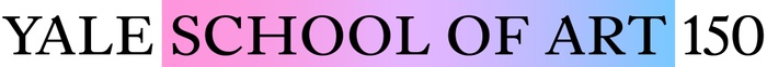 This is a still image of the words "Yale School of Art 150" in which the words "School of Art" are placed against a color gradient that moves from pink to purple to blue, left-to-right.