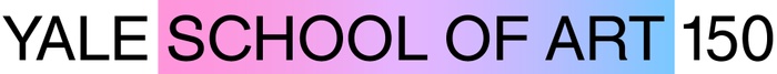 This is a still image of the words "Yale School of Art 150" in which the words "School of Art" are placed against a color gradient that moves from pink to purple to blue, left-to-right.