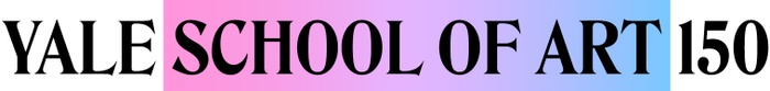 This is a still image of the words "Yale School of Art 150" in which the words "School of Art" are placed against a color gradient that moves from pink to purple to blue, left-to-right.