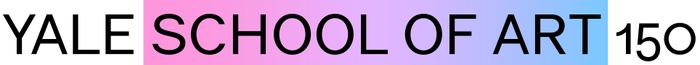 This is a still image of the words "Yale School of Art 150" in which the words "School of Art" are placed against a color gradient that moves from pink to purple to blue, left-to-right.