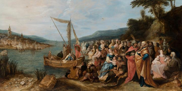 Frans Francken II, The Preaching of Jesus on the shores of the Sea of Galilee, oil on panel, cm 84x170, fully signed and date 1631.jpg