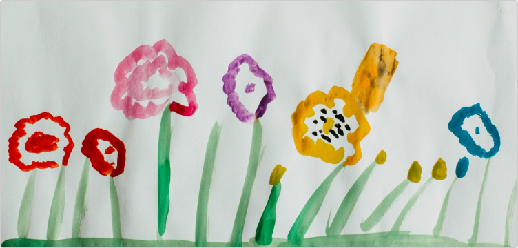 Finger painting of multiple flowers