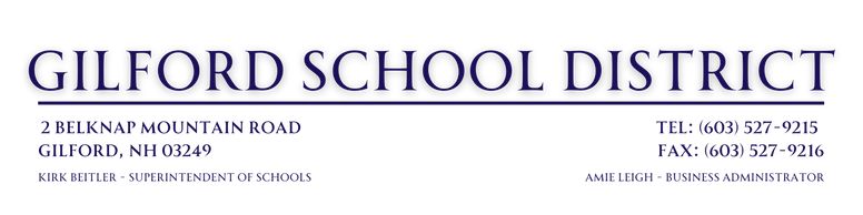 Gilford School District in dark blue font featuring their globe logo on the left.