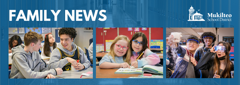 Three photos of students in various classrooms, elementary, middle and high school