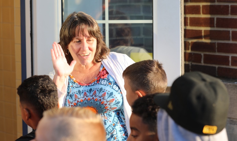 Students are greeted on the first day of school