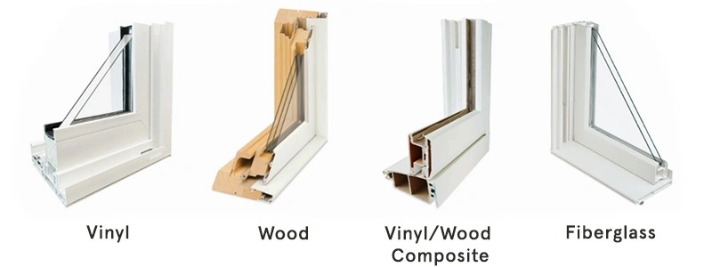 Window material chart showing vinyl, wood, composotie and fiberglass windows