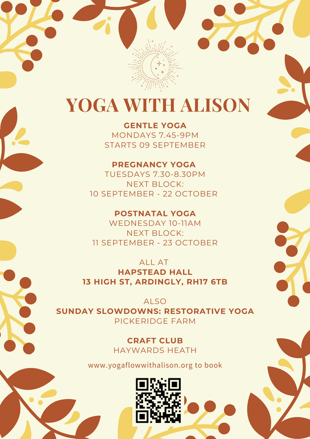 Yoga Classes with Alison are back for the Autumn and Winter running until 9th December