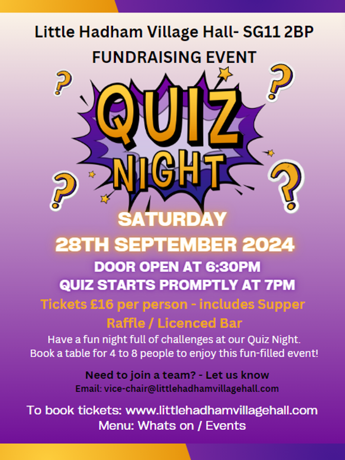 Saturday 28th September - Quiz Night