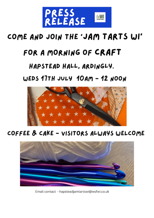 Morning of Craft with Jam Tarts WI on Wednesday 17th July. Coffee and Cake too!