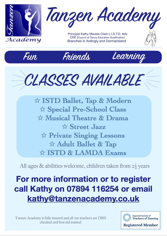 Tanzen Dance Academy - classes now break for summer holidays, returning on Wednesday 11th September - Wednesday afternoon/evenings in term time 