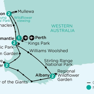 tourhub | APT | Western Australia’s Wildflowers, Private Gardens & Natural Phenomena | Tour Map