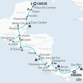 tourhub | Bamba Travel | Panama City to Cancun Travel Pass | Tour Map