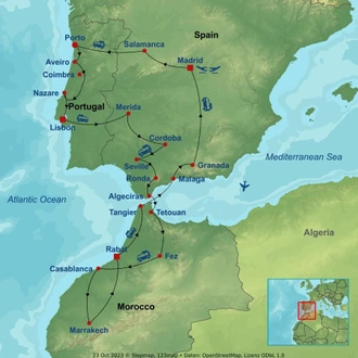 tourhub | Indus Travels | Amazing Spain Portugal and Morocco | Tour Map